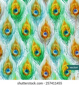 acuarela, pluma, pavo real, patrón, papel tapiz, fondo