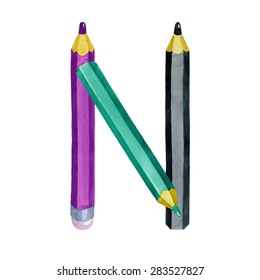 Watercolor Pencil alphabet isolated on white background
Pencil Font vector. Type design. Education school abc theme. Trendy style.