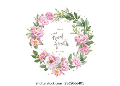 watercolor peonies floral wreath illustration