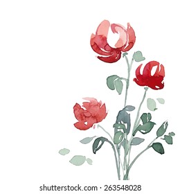 Watercolor peonies. Greeting card.