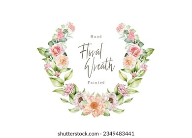 watercolor peony floral wreath illustration