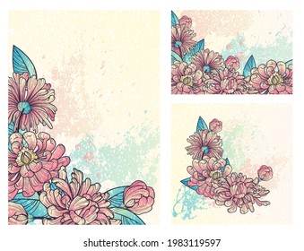 watercolor peony flower drawn in the style of modern, art nouveau. vector garland wedding bouquet. Floral pastel watercolor style. Spring bouquet. Elements are isolated and editable. EPS10