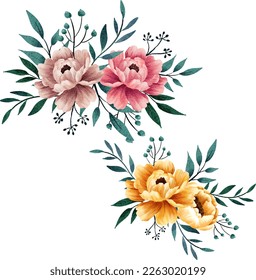 Watercolor Peony Flowers Bouquet Arrangement. Watercolor Flower. Watercolor Flower Arrangement