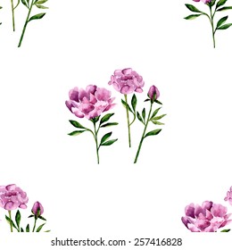 Watercolor peony flowers seamless pattern. Background for your design and decor.