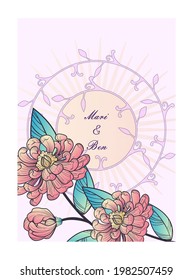 watercolor peony painted in the style of modern, art nouveau. vector garland wedding bouquet. Floral pastel watercolor style. Spring bouquet. Elements are isolated and editable. EPS10