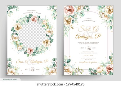 watercolor peony wedding invitation card set