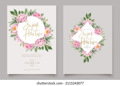 watercolor peony wedding invitation card set