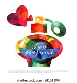 Watercolor Perfume. Valentine Day Card. Vector Illustration 