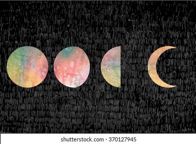 watercolor phases of moon. Vector illustration.