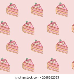 Wasserfarbiges Stück Kuchen nahtlose Muster, Vektorgrafik 