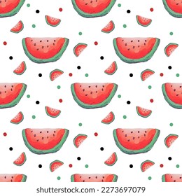 Watercolor pieces of watermelon seamless pattern background.