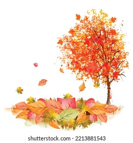 Aquarellholz Herbstblätter zum Design von Bannern, Plakaten, Hintergründen, gedrucktem POD...usw.