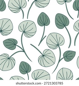 Watercolor Pilea padrão sem emenda com pinceladas suaves e conceito de fundo branco como Macia aquarela Pilea folhas com pinceladas suaves criando um delicado padrão sem emenda ideal para projetos artísticos em Photo Stock Concept e espaço vazio no lado esquerdo, sem texto —ar 7:2 —tile