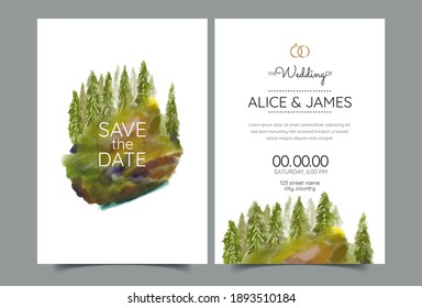 Watercolor Pine Forest Wedding Invitation