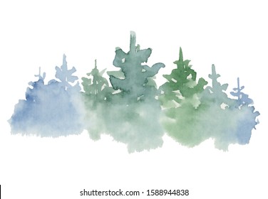 Watercolor pine trees hand drawn illustration isolated on white background