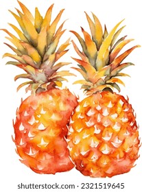 Watercolor Pineapple Illustration. Hand-drawn fresh food design element isolated on a white background.