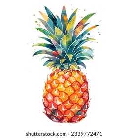 Ananas-Vektor mit Aquarellfarben. Einzeln auf Weiß. Clipkunst für Grafikressourcen.  Fruchtmalerei, Vektorgrafik