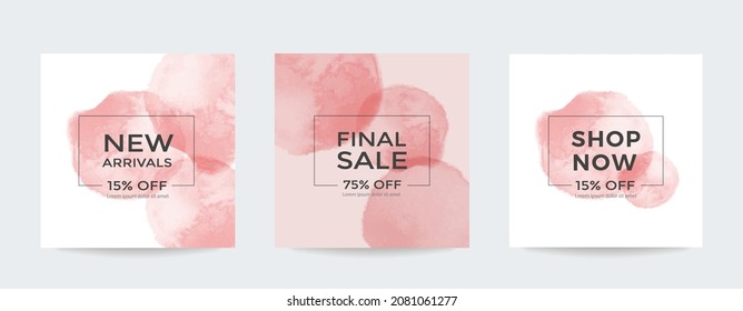 Watercolor pink abstract art template. Can be used for web and social media posts, banners etc. Trendy vector backgrounds.