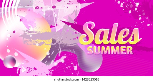 Watercolor pink background on summer time sale summer art holiday vector Illustration lines