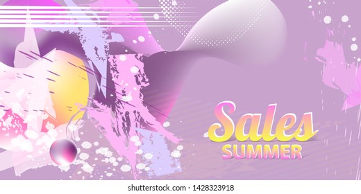 Watercolor pink background on summer time sale summer art holiday vector Illustration lines