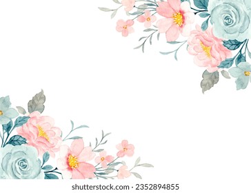 Watercolor pink blue floral frame for wedding, birthday, card, background, invitation, wallpaper, sticker, decoration etc.