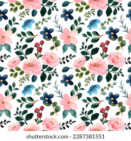 Watercolor pink blue flower pattern for background, fabric, textile, fashion, wallpaper, wedding, banner, sticker, decoration etc.
