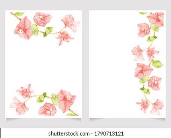 Watercolor Pink Bougainvillea For Wedding Invitation Card 5x7 Template Collection