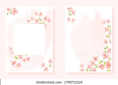 watercolor pink Bougainvillea for wedding invitation card 5x7 template collection