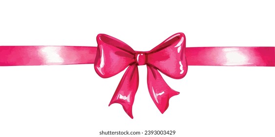 Watercolor Pink bow and ribbon horizontal line isolated vector on a white background