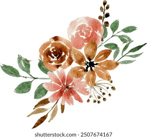 Watercolor Pink Brown Flower Arrangement Bouquet