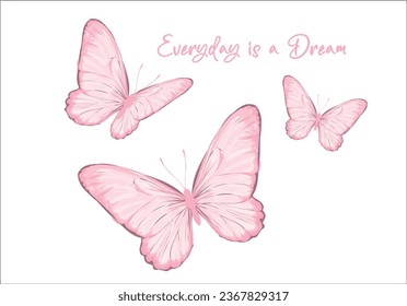 watercolor pink butterfly hand drwan vector. margarita mariposa stationery,mug,t shirt,phone case fashion slogan style spring summer sticker 