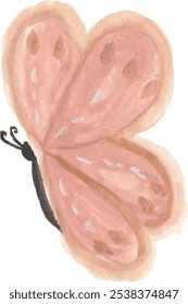 Mariposa rosa de la acuarela aislada en el fondo blanco. Ilustración vectorial dibujada a mano.