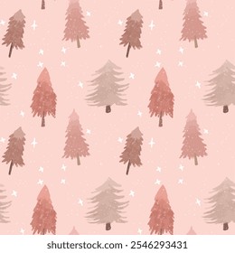 Watercolor pink christmas seamless glitters snow cute pattern