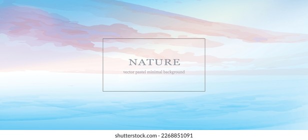 Watercolor pink clouds are floating to the horison above the water surface. Dynamic ocean view background, minimal and clear. Suitable for advertisments.