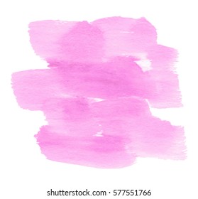Watercolor pink colorful vector isolated hand drawn splash on white background for text design, web, tag. Abstract wet brush paint bright color paper rough texture element for label, card, wallpaper