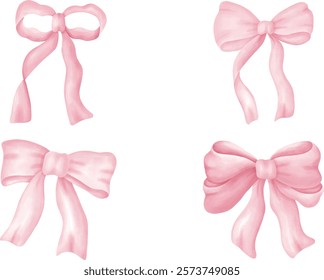 Watercolor pink coquette ribbon for invitation and textile asset. Vector  illustration