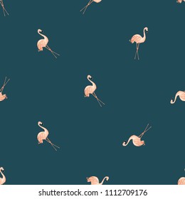 Watercolor pink flamingo pattern. Vector seamless background with standing pink flamingo bird. Colorful hand drawn illustration of tropical birds.