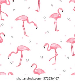 Watercolor pink Flamingo seamless pattern. Vector background design with flamingos for wallpaper, fabric, textile.