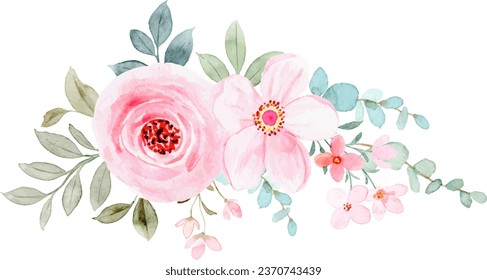 Watercolor pink floral bouquet for background, wedding, fabric, textile, greeting, card, wallpaper, banner, sticker, decoration etc.