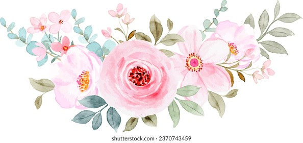 Watercolor pink floral bouquet for background, wedding, fabric, textile, greeting, card, wallpaper, banner, sticker, decoration etc.