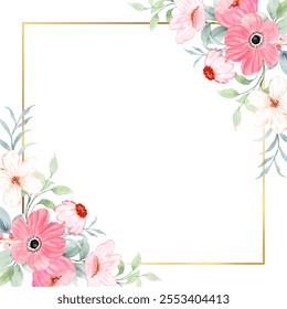 watercolor pink floral frame for wedding, birthday, card, background, invitation, wallpaper, sticker, decoration etc.