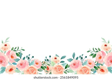 Watercolor pink floral frame for wedding, birthday, card, background, invitation, wallpaper, sticker, decoration etc.