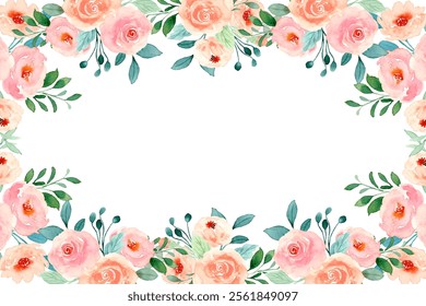 Watercolor pink floral frame for wedding, birthday, card, background, invitation, wallpaper, sticker, decoration etc.