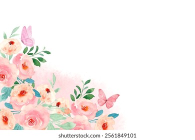 Watercolor pink floral frame for wedding, birthday, card, background, invitation, wallpaper, sticker, decoration etc.