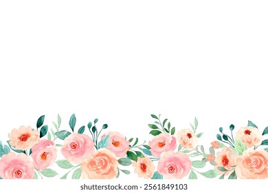 Watercolor pink floral frame for wedding, birthday, card, background, invitation, wallpaper, sticker, decoration etc.