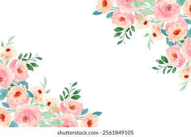 Watercolor pink floral frame for wedding, birthday, card, background, invitation, wallpaper, sticker, decoration etc.