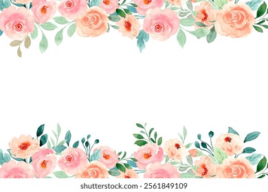 Watercolor pink floral frame for wedding, birthday, card, background, invitation, wallpaper, sticker, decoration etc.