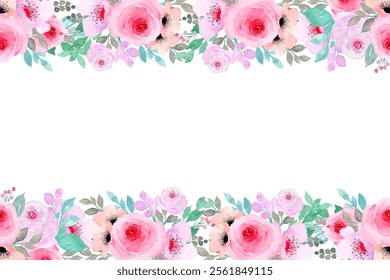 Watercolor pink floral frame for wedding, birthday, card, background, invitation, wallpaper, sticker, decoration etc.