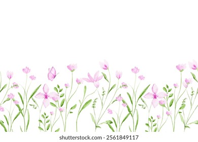 Watercolor pink floral garden frame for wedding, birthday, card, background, invitation, wallpaper, sticker, decoration etc.