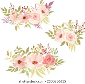 Watercolor pink flower bouquet collection